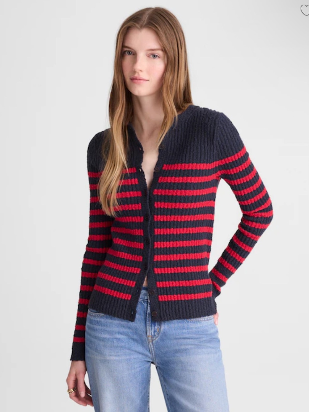 Madewell Striped Bouclé-Knit Cardigan - Navy And Red Stripe